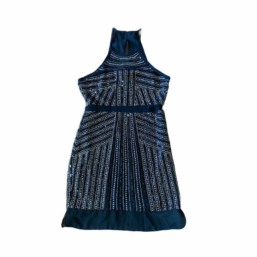 PARKER Black Beaded Sequin High Neck Mini Dress